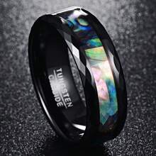 8mm Abalone Shell Tungsten Rings For Men Women Black Wedding Bands Faceted Edge Comfort Fit Size 5-14