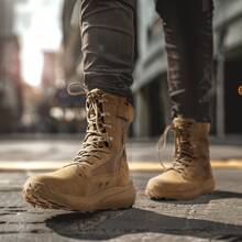 Men's Breathable Tactical Military Work Boots Side Zipper Leather Lightweight Hiking Motorcycle Combat Boots 8 Inches Recon - Brown - View 7