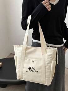 Customized Name Canvas Bags, Personalized Women's Handbags, Customized Name Travel Cosmetic Bags, Customizable Large-Capacity Shoulder Bags, Birthday Gifts, Stationery Bags, Party Bags, Girls' Cosmetic Bags, Lightweight And Foldable Storage, School Supplies, Travel, Portable, Best Friends, Valentine's Day, Weddings, Anniversaries, School Supplies, Junior High School Students, High School Students, University Students, Freshmen, Sophomores, Lower-Year Students, Customized Women's Shoulder Bags, Easy And Comfortable. - Multicolor - View 7