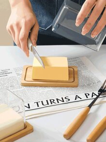 1pc Butter Cheese Storage Container With Lid, Rectangular Butter Preservation Box, Dessert, Cake, Cheese Organizer