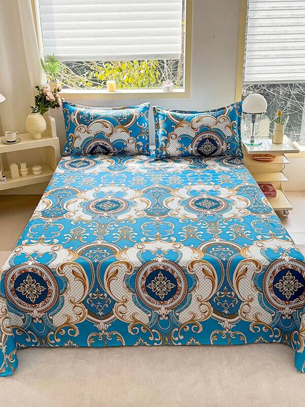 3pcs Reactive Print Bedding Set, Including Quilt Cover And Pillowcase (Fillings Not Included). High Grammage Aloe Cotton Soft Fabric
