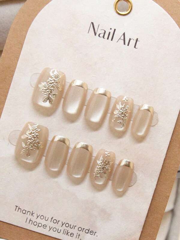 10pcs High-End Fashion Versatile Nail Stickers, Elegant Look & Brightening Press On Nails