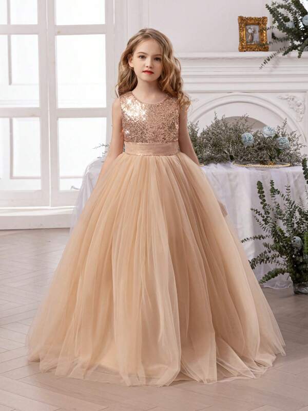 Vestido de fiesta de tul con brillos y dorado para niña preadolescente, vestido elegante de princesa, regalo de cumpleaños, adecuado para fiesta, baile de graduación, boda, niña de las flores, celebración festiva