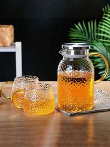 1pc Glass Water Pitcher Set, Large Capacity, Grain Pattern Cold Water Jug, Can Add Hot Water, Home Use
