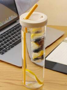 1pc Large Capacity Plastic Fruit Infuser Water Bottle With Straw And Removable Filter, 900ml - Multicolor - View 13