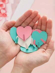 2/3/5 Pcs Pink Heart Shaped Adhesive Hooks, Stainless Steel Hanging Hooks For Girl's Room Decor, Dorm Bathroom Wall