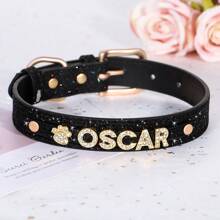 Individuell gestaltetes glitzerndes Strass-Buchstaben Design Haustierhalsband, verstellbares Leder-Identifikations-Hundehalsband für kleine bis mittlere Hunde, Anti-Verlust