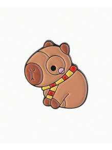 1pc/4pcs/5pcs/6pcs/9pcs Cute Capybara Student Design Hamburger, French Fry, Cartoon Badge, Adorable Capybara Enamel Pin, Cartoon Brooch - Brown - View 10