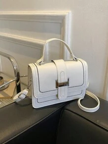 Mini Fashionable Women Quilted Flap Hand Bag, Patchwork Flap Small Square Bag, Outdoor Shopping Bag, Versatile Commuter Bag - White - View 9