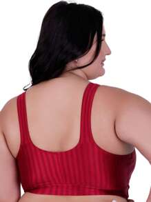 Plus Size Gym Cropped Fitness Top With Wide Straps - 紅色 - 查看 2