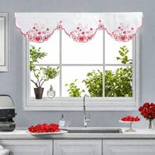 1PC Mother's Day Embroidered Heart Kitchen Curtain Valance - Hand Craft Hollow-Out Design, Rod Pocket Window Treatment For Living Room, Bedroom, Bathroom Decor, 150x37cm, Mother's Day Ideal Gift Gifts Birthday Graduation