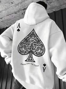 Card Game Flannel Hoodie Espadilha Streetwear Cotton - 白色 - 查看 1