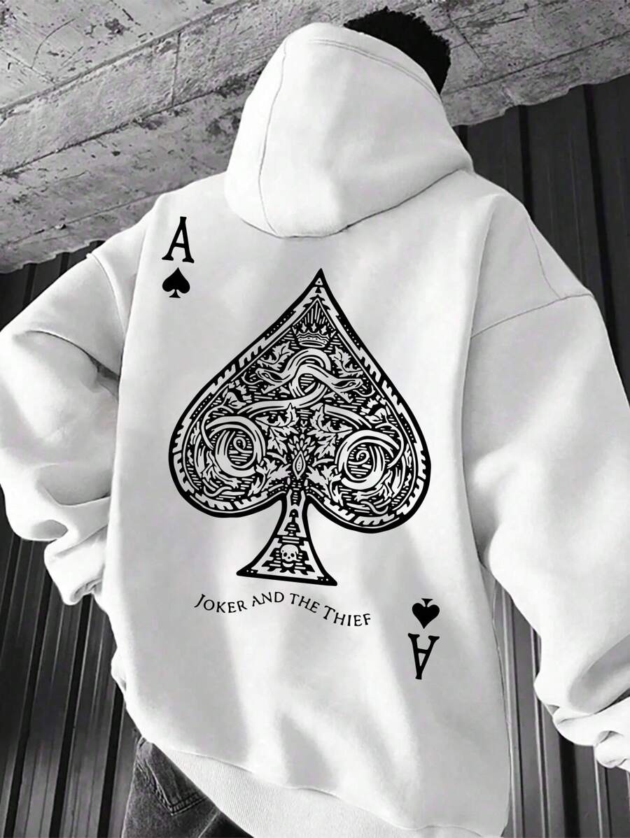 Card Game Flannel Hoodie Espadilha Streetwear Cotton - 白色 - 查看 1