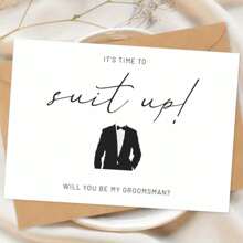 Elegant Groomsman Proposal Card - "It's Time To Suit Up!" With Tuxedo Illustration, Perfect For Wedding Celebrations, English Greeting For Men - 5*7in - View 6