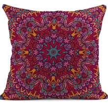 4 fundas de almohada bohemias con mandala marroquí, diseño oriental vintage con pintura redonda de colores decorativa de lino para decoración del hogar, funda de almohada cuadrada de un solo lado sin núcleo de almohada