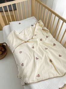 1 件婴儿刺绣熊图案柔软毛绒毯子，适合所有季节，温暖羊毛幼儿被子，幼儿舒适午睡毯，成人办公室/汽车毯