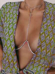 1pc Sexy Rhinestone Chest Chain, Beach Party Fashion Body Jewelry Necklace For Women - Style 1 - View 4