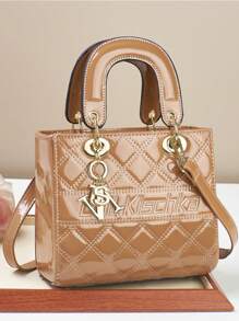 优雅钻石绗缝女士单肩包和休闲斜挎包 - 非常适合日常通勤，钻石刺绣包，手机包，零钱包手提包，理想的礼物选择 - 卡其色 - 查看 1