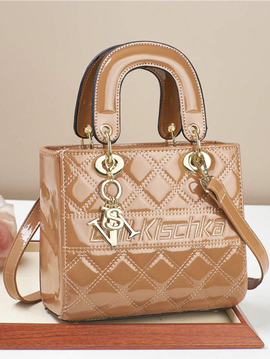 优雅钻石绗缝女士单肩包和休闲斜挎包 - 非常适合日常通勤，钻石刺绣包，手机包，零钱包手提包，理想的礼物选择 - 卡其色 - 查看 1