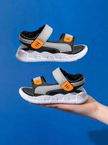 A Pair Of Comfortable, Stylish, Simple, Non Slip, Odor Proof, Lightweight And Breathable Summer Boys' Sports Sandals With Hook And Loop Design - Grey - View 3