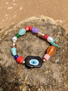 1 pieza Pulsera hecha a mano de cuentas de vidrio coloridas con diseño de ojo malvado, joyería boho de verano y playa para mujer (el color y la forma varían) - Multicolor - Ver 5