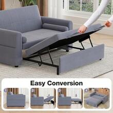 2 Seater Sofa Bed, 3 In 1 Convertible Corner Sofa Bed, Pull Out Linen Double Sleeper Chair Bed With Pocket And Adjustable Backrest For Living Room - Dark Grey - View 7