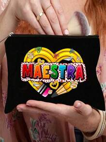 1pc Teacher Gifts,To Best Teacher Ever Letter Print Makeup Bag,Gift Bag Zipper Bag For Travel,Lightweight Storage Bag, Coin Purse, Zipper Clutch Pouch,Pouch Bags Cosmetics Bag Makeup Storage Bag Beauty Bag,Women Makeup Bag Pouch Travel Toiletry Organizer,Back To School Teacher Gift Travel Essentials Travel Accessories Travel Must Haves - Black - View 1