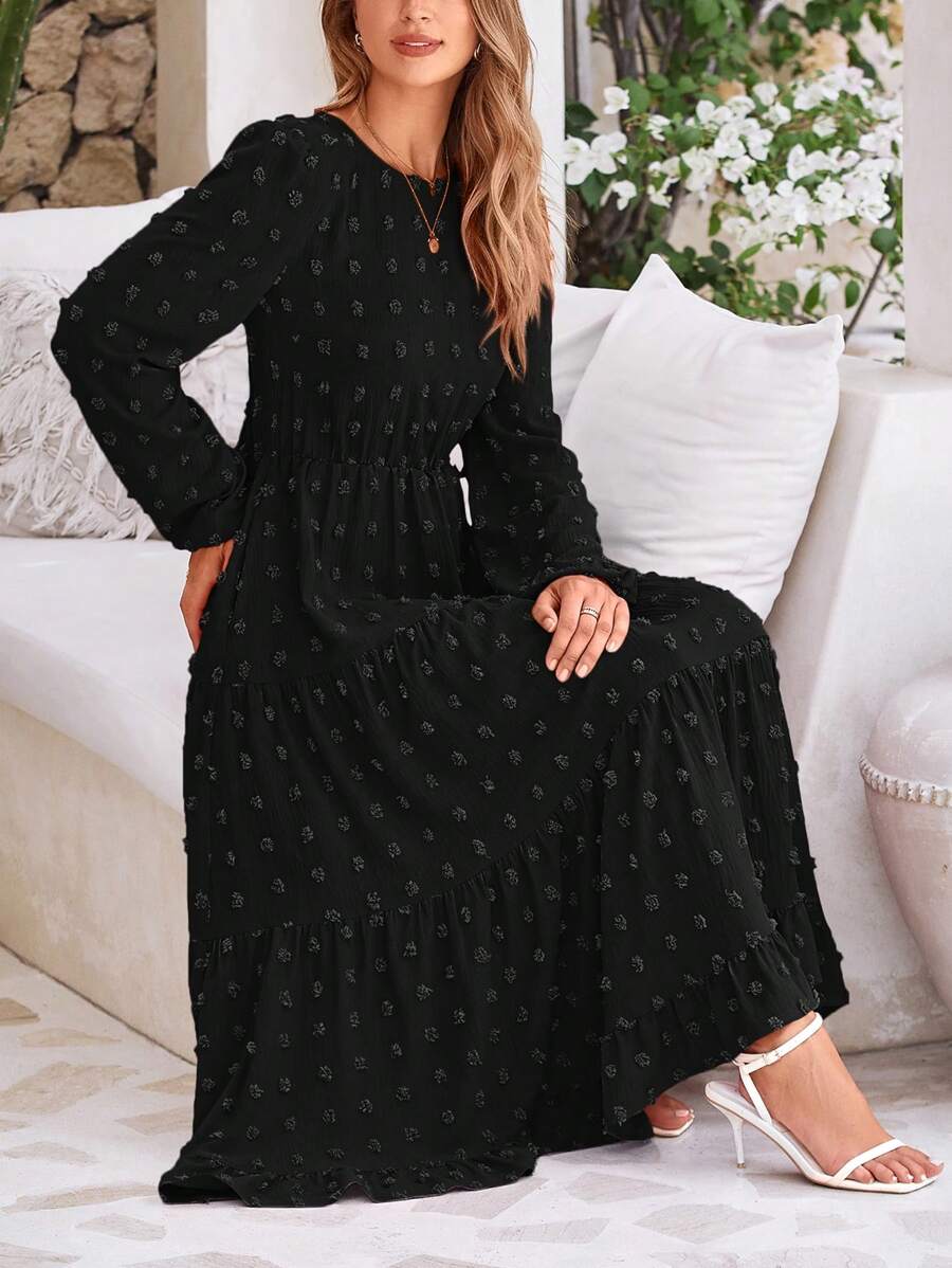 Vestido elegante de manga larga para mujer, de otoño y primavera, con lunares suizos, un elegante vestido informal para fiestas, bodas y salidas.