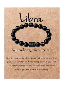 1 件 10 毫米黑色玻璃珠十二生肖手工串珠手链，男士珠宝