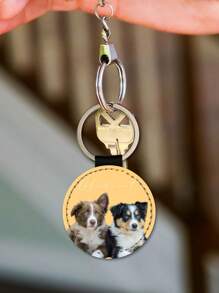 1pc Personalized Keychains For Customized Pet Portraits, Leather Keychains For Customized Personalized Pictures And Text With Circular Design, Gifts For Her And Him, Friends, Loved Ones, Grandparents, Mom And Dad, Puppies And Kittens, Vintage Keychains, Pet Keepsake Accessories For Pet Lovers,Dawg,Engraved,Durable,Stainless,Colorful,Cute,Adorable,Funny,Kawaii,Y2K,Stylish,Unisex,Casual,Custom,Personalized,Unique,Customized,Ideal Gifts For Him,Ideal Gifts For Her,Her,Boyfriend,Girlfriend,Family,Friends,Children