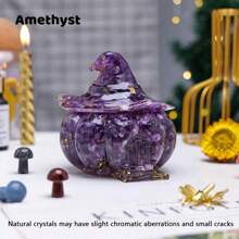 1PC Natural Crystal Gravel Pumpkin House Statue Dropper Resin Reiki Stone Fengshui Halloween Gift Witch Candy Box Home Decoration