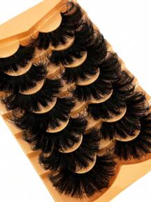 7pairs/Set 25mm 9D Thick Synthetic Mink Eyelashes, Fluffy Curly Effect, Cat Eye Style, Dense & Dramatic Look, Reusable Faux Mink Lashes, Eyelash Extension - 濃密款 - 查看 3