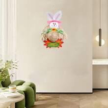 Easter Welcome Door Wreath 3D Bunny Straw Hat Hanging Ornaments For Shop Home Party Garden - Pink - View 4