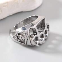 1pc Men's Silver Hollow Open Ring, Casual Daily Commute Fashion Accessory - Antique Silver - View 5