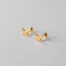 6pcs/2pcs Copper Butterfly Stud Earrings, Screw Back Non-Losing Versatile Helix Piercing Earrings - Gold Pair - View 1