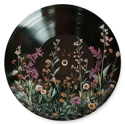 1pc Vibrant Wild Flowers Vinyl Record Wall Decor, Easy To Hang, Suitable For Dining Room, Patio, Indoor/Outdoor Use, Great Gift, Diameter 20cm, Garden Decoration, Perfect Room Decoration