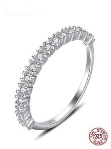 1 件单排水钻镀白金奢华女士戒指，高品质 S925 纯银珠宝礼物，附赠礼品盒 - 銀色 - 查看 1