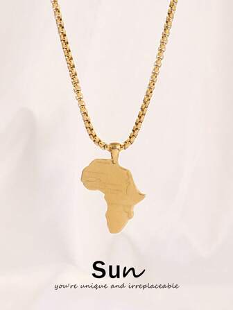 1pc Stainless Steel Africa Map Pendant Necklace For Men Fashion 18K Gold Plated Map Charms Chain Necklaces Women Jewelry
