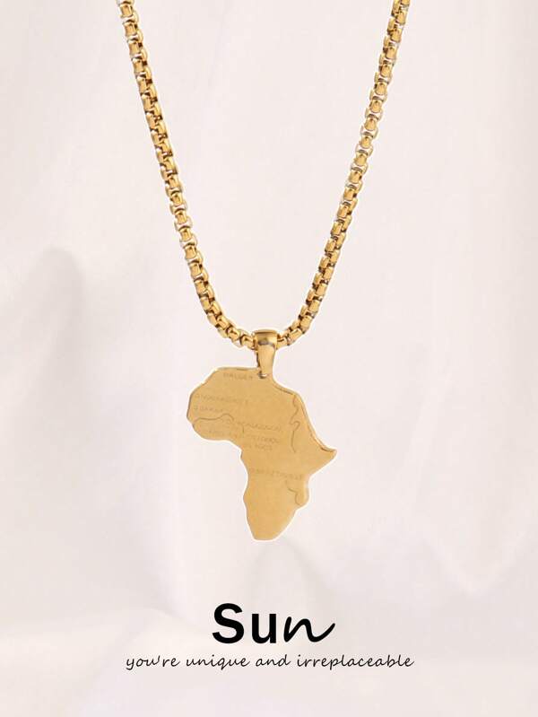 1pc Stainless Steel Africa Map Pendant Necklace For Men Fashion 18K Gold Plated Map Charms Chain Necklaces Women Jewelry