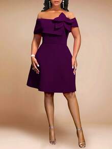 Ladies' Plain And Simple Off Shoulder Cocktail Party Dress Elegant Prom Semi Formal Wedding Guest Dress, For Birthday, Graduation, Dinner, Homecoming - Purple - View 5