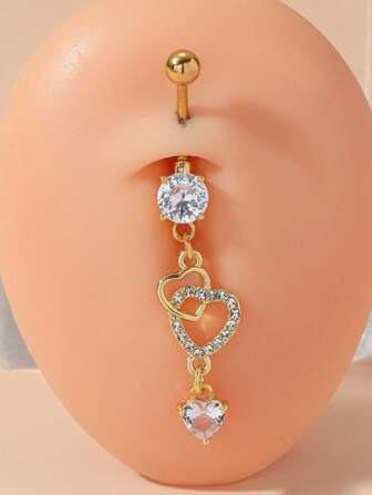 1 Pair Women's Zirconia Heart-Shaped Navel Piercing Jewelry