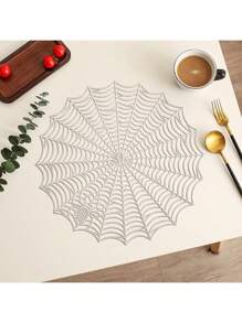 1 pieza Salvamanteles con aislamiento térmico con diseño de telaraña de Halloween, mantel de mesa de PVC con patrón de araña y calabaza recortada, gran posavasos, anti-escaldadura, anti-manchas, fácil de limpiar, decoración protectora de escritorio