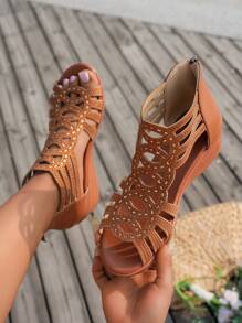 Women's Rhinestone Buckle Strap Platform Wedge Sandals, Black Faux Suede Cross Strap Ankle Strap Fashion Wedge Sandals