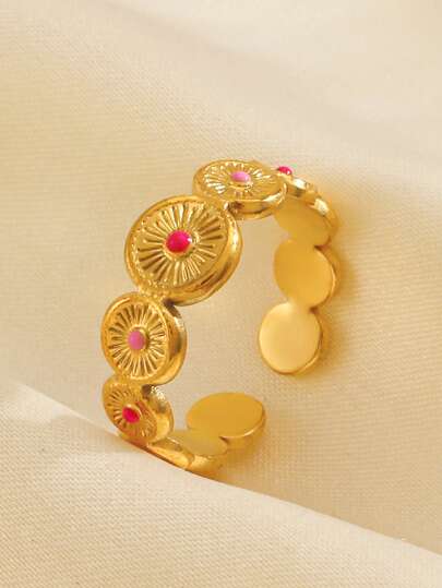 1 stuk roestvrijstalen geometrische ronde verstelbare ring, minimalistisch bungelend ontwerp, geschikt voor dagelijks gebruik door vrouwen, reizen