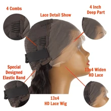 10 Inch 13X4 Transparent Lace HD Lace Front Wig With Baby Hair #4/27 Highlight Natural Wave Glueless Human Hair Water Wave Wig Pre Plucked With Bleached Knots 200 Density For  Woman
