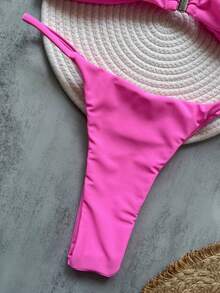 Women Solid Color Bandeau Bikini Top And Bottom Swimwear Set