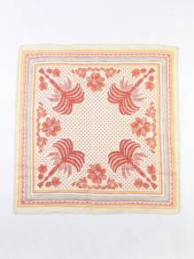 1 Pc Printed Coconut Tree & Golden Border Small Square Scarf, Fashionable For All Seasons Daily Use Versatile Neckerchief - Multicolor - View 5