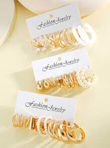 24/36 件时尚简约人造珍珠心形耳环套装，女性礼物，适合节日、约会、派对、日常佩戴 - 款式1 - 查看 3