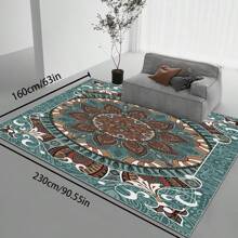 [Crystal Velvet 700g/㎡ Point-Printed Bottom, 5mm Thick] 1pc Bohemian Style Solid Color Area Rug, Soft Non-Slip Washable Carpet Suitable For Living Room, Bedroom, Kitchen, Office, Home Decor, Large Classroom Rug, Geometric Washable Rug