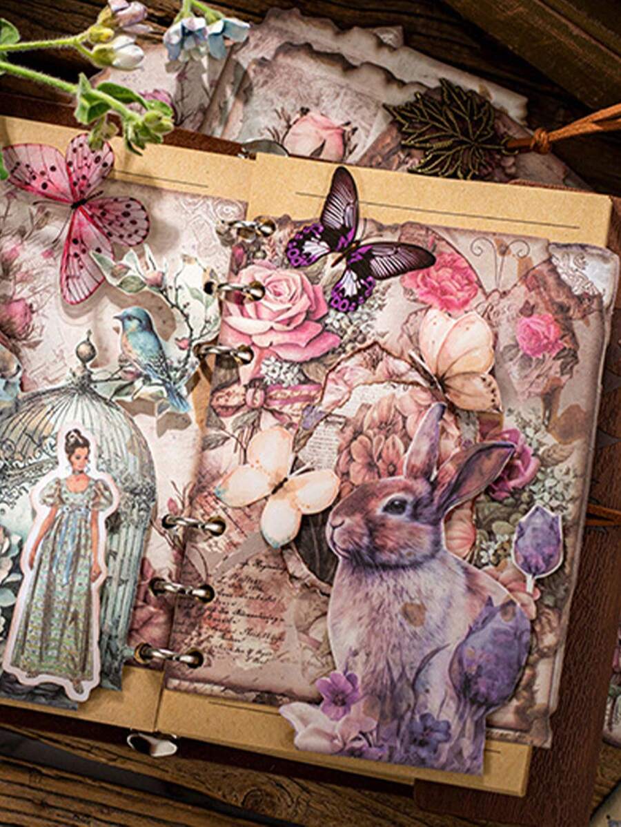 1/30 件复古材料纸 Lost Garden 系列 DIY 剪贴簿装饰垃圾日记本计划拼贴相册工艺纸、剪贴簿纸复古装饰动物、花卉、花园剪贴簿用品剪纸、相册旅行 DIY 工艺品、艺术、日记计划、笔记本 - 彩色 - 查看 1